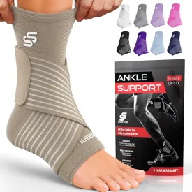 Sleeve Stars Ankle Brace for Sprained Ankle, Plantar Fasciitis Relief Ankle Support for Women, Ankle Compression Sleeve w/ Strap (Single/Beige)