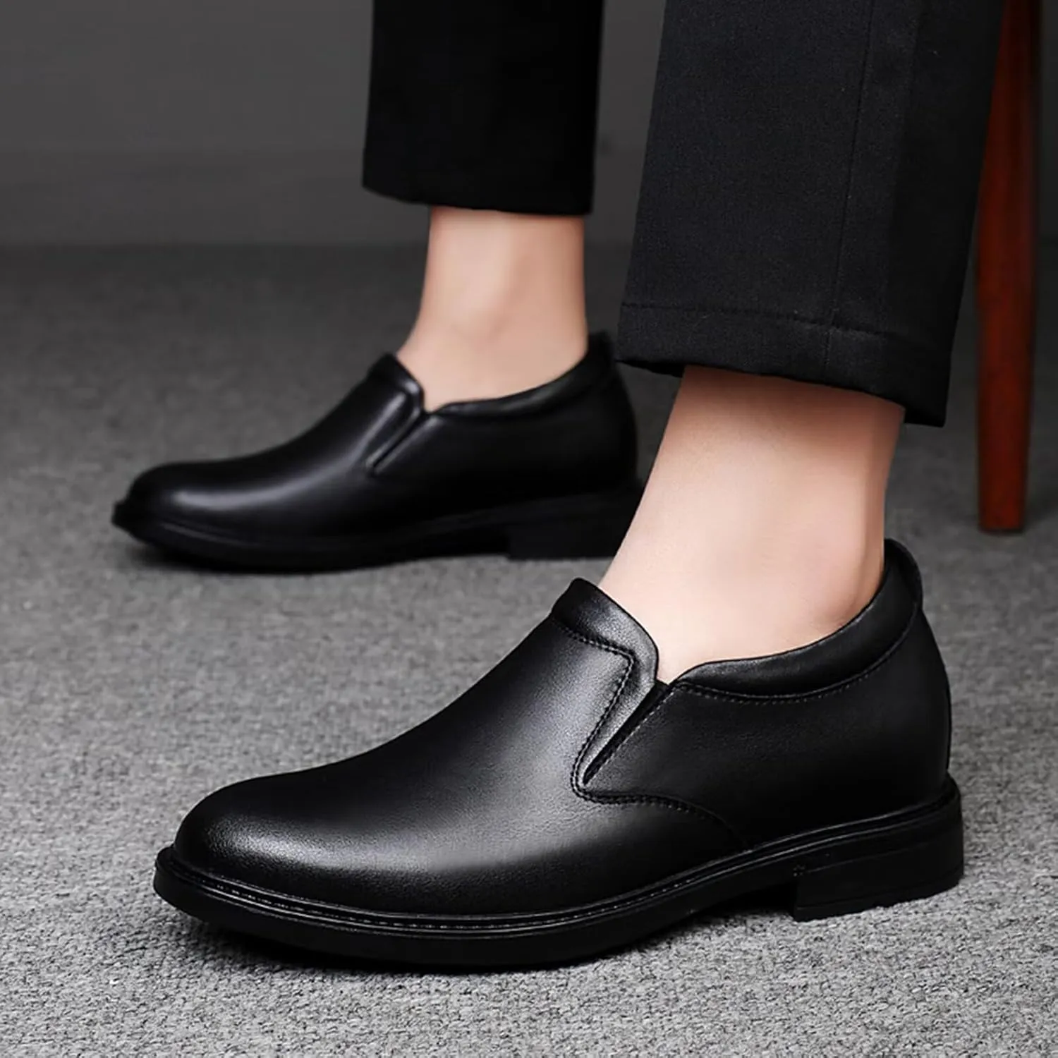 Slip on Men's Loafers Height-Boosting Formal Dress Shoes 2.36" Taller Invisible Height Increasing Elevator Shoes Leather Shoes for Business Wedding Office