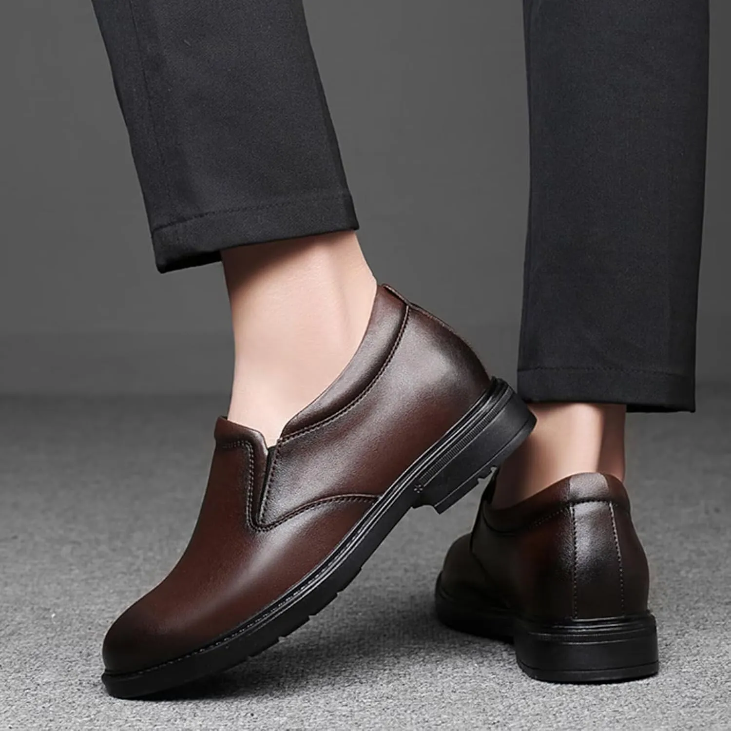 Slip on Men's Loafers Height-Boosting Formal Dress Shoes 2.36" Taller Invisible Height Increasing Elevator Shoes Leather Shoes for Business Wedding Office