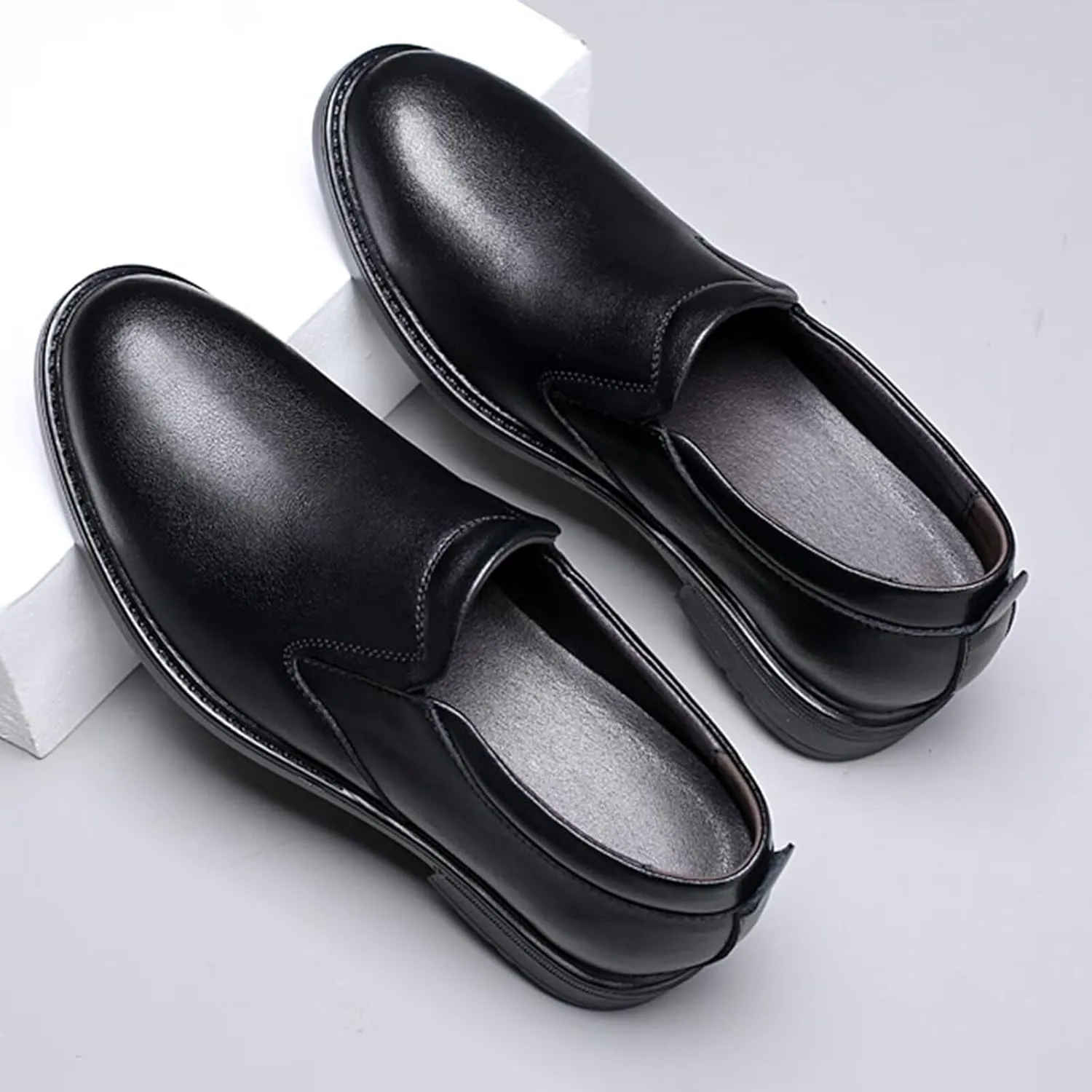 Slip on Men's Loafers Height-Boosting Formal Dress Shoes 2.36" Taller Invisible Height Increasing Elevator Shoes Leather Shoes for Business Wedding Office