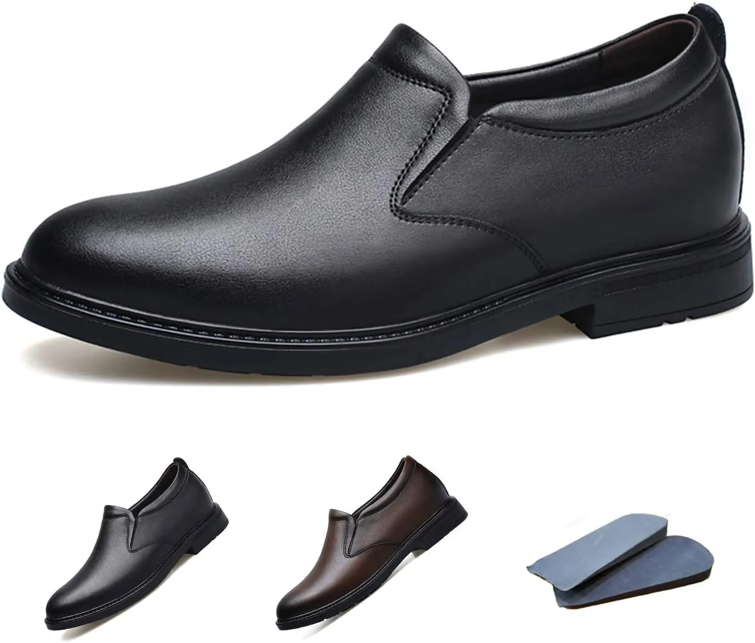 Slip on Men's Loafers Height-Boosting Formal Dress Shoes 2.36" Taller Invisible Height Increasing Elevator Shoes Leather Shoes for Business Wedding Office