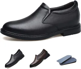 Slip on Men's Loafers Height-Boosting Formal Dress Shoes 2.36" Taller Invisible Height Increasing Elevator Shoes Leather Shoes for Business Wedding Office
