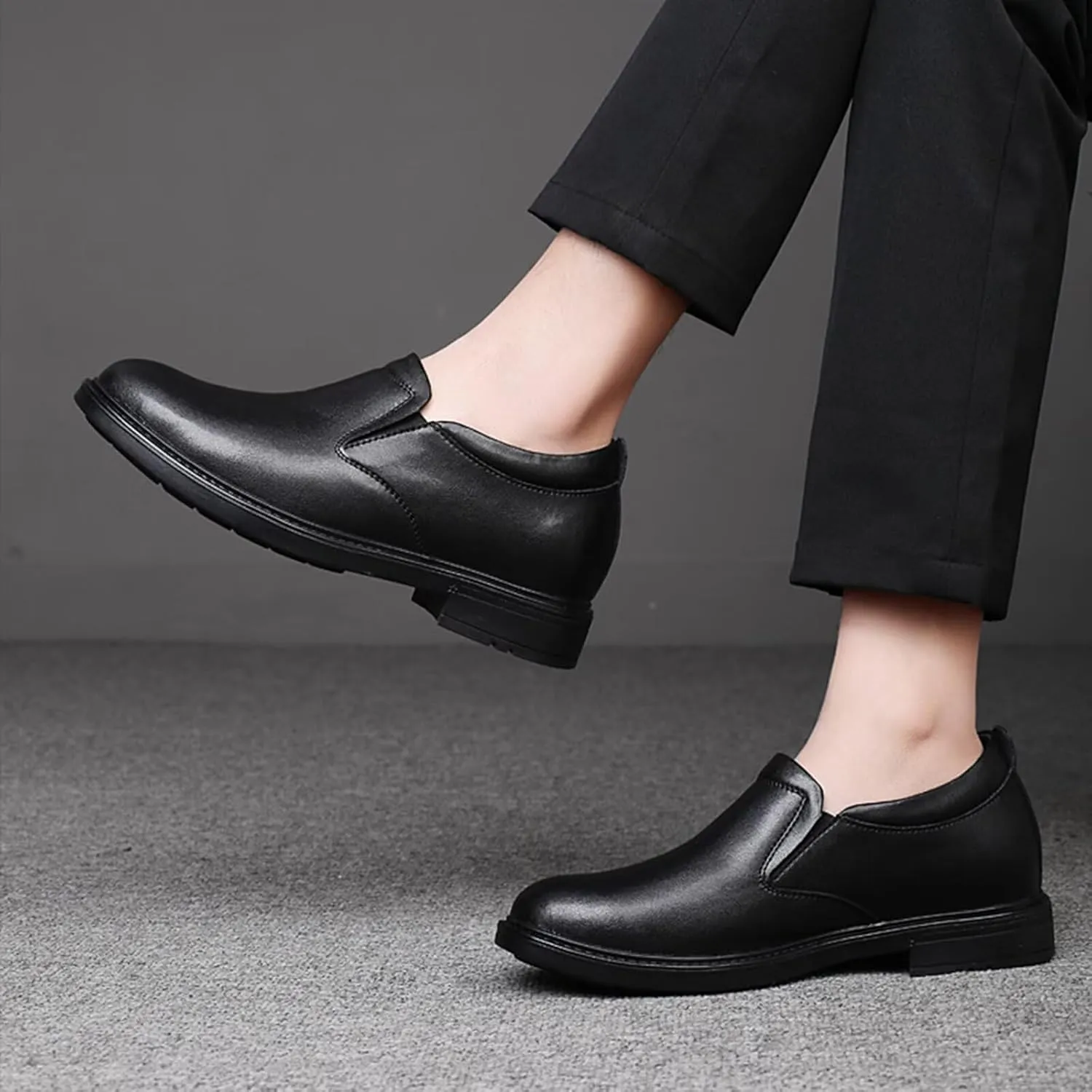 Slip on Men's Loafers Height-Boosting Formal Dress Shoes 2.36" Taller Invisible Height Increasing Elevator Shoes Leather Shoes for Business Wedding Office