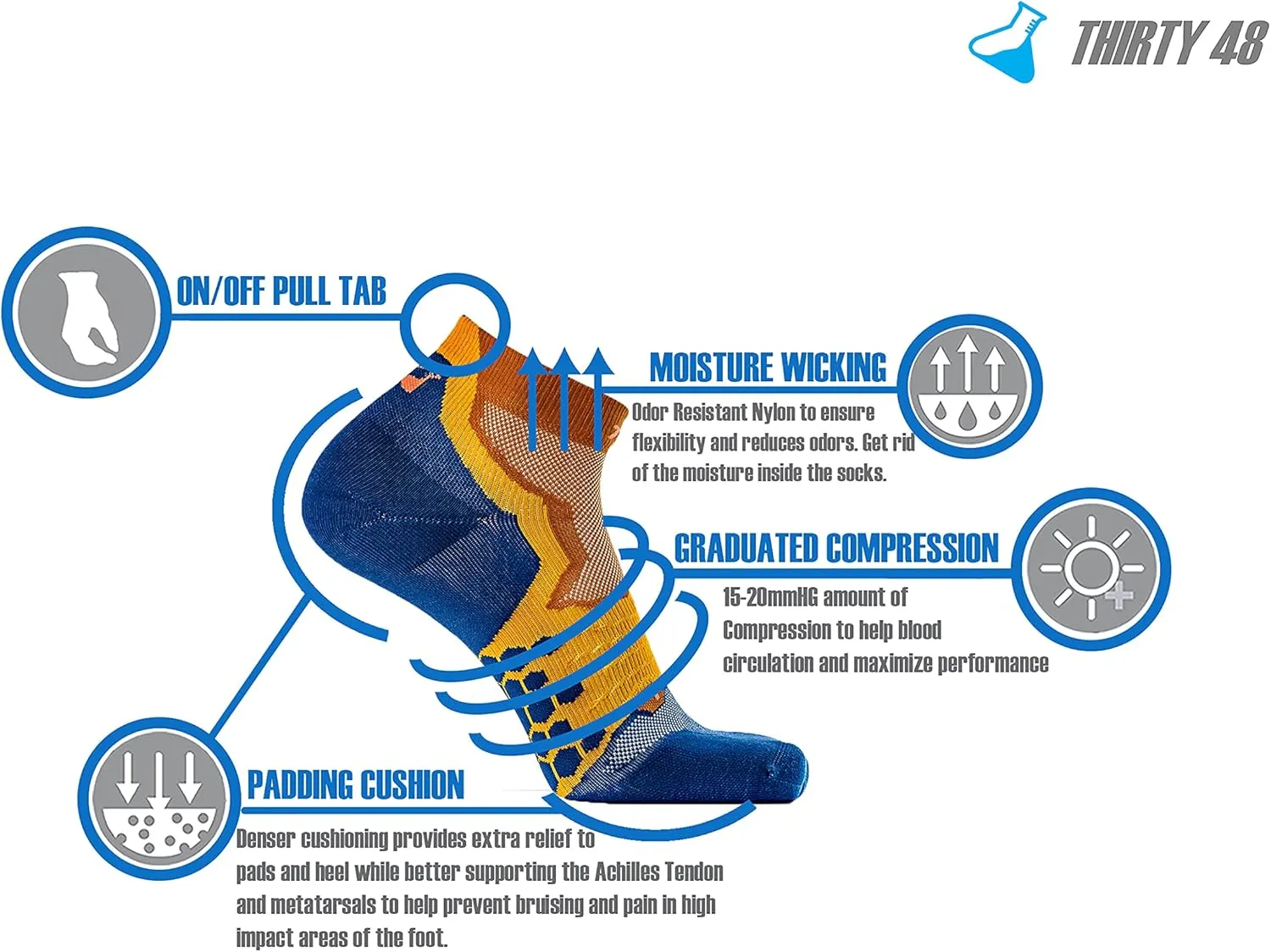 Thirty48 Performance Compression Low Cut Running Socks for Men and Women | More Compression Where Needed