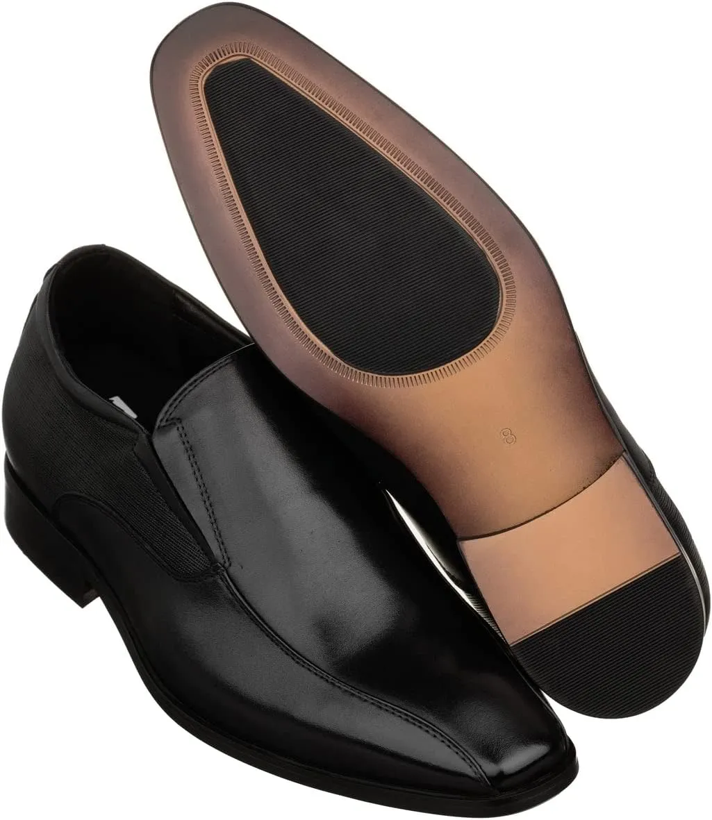 TOTO Men's Invisible Height Increasing Elevator Shoes - Black Leather Slip-on Formal Dress Loafers- 2.2 Inches Taller - Y6361 - Size 9 D(M) US