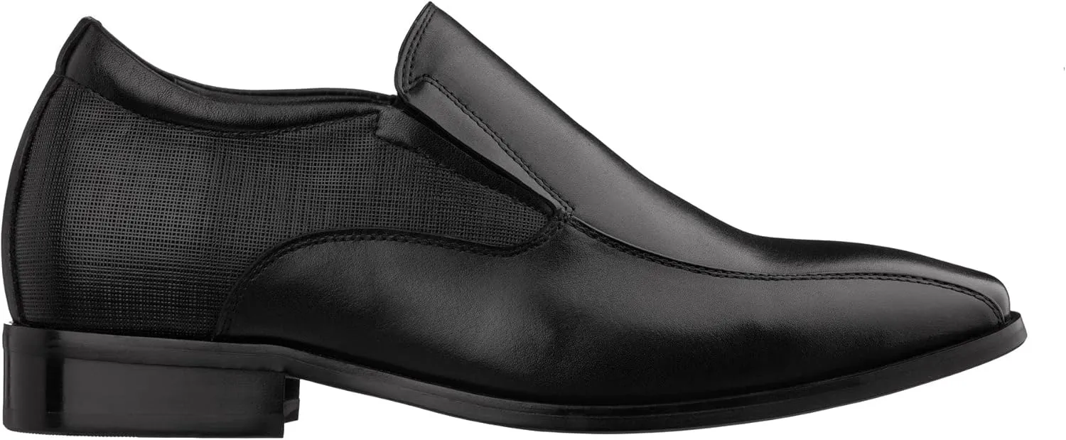 TOTO Men's Invisible Height Increasing Elevator Shoes - Black Leather Slip-on Formal Dress Loafers- 2.2 Inches Taller - Y6361 - Size 9 D(M) US