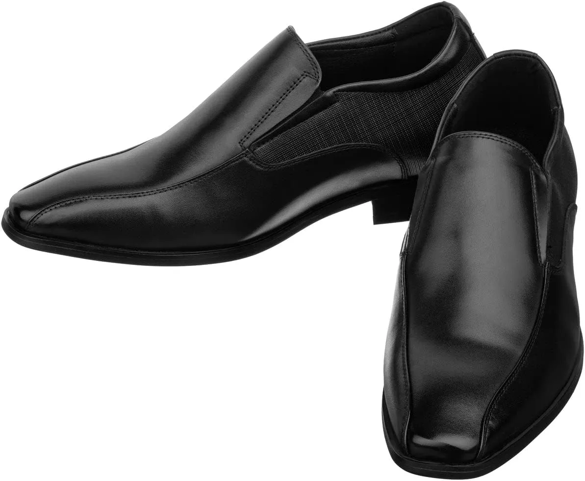 TOTO Men's Invisible Height Increasing Elevator Shoes - Black Leather Slip-on Formal Dress Loafers- 2.2 Inches Taller - Y6361 - Size 9 D(M) US