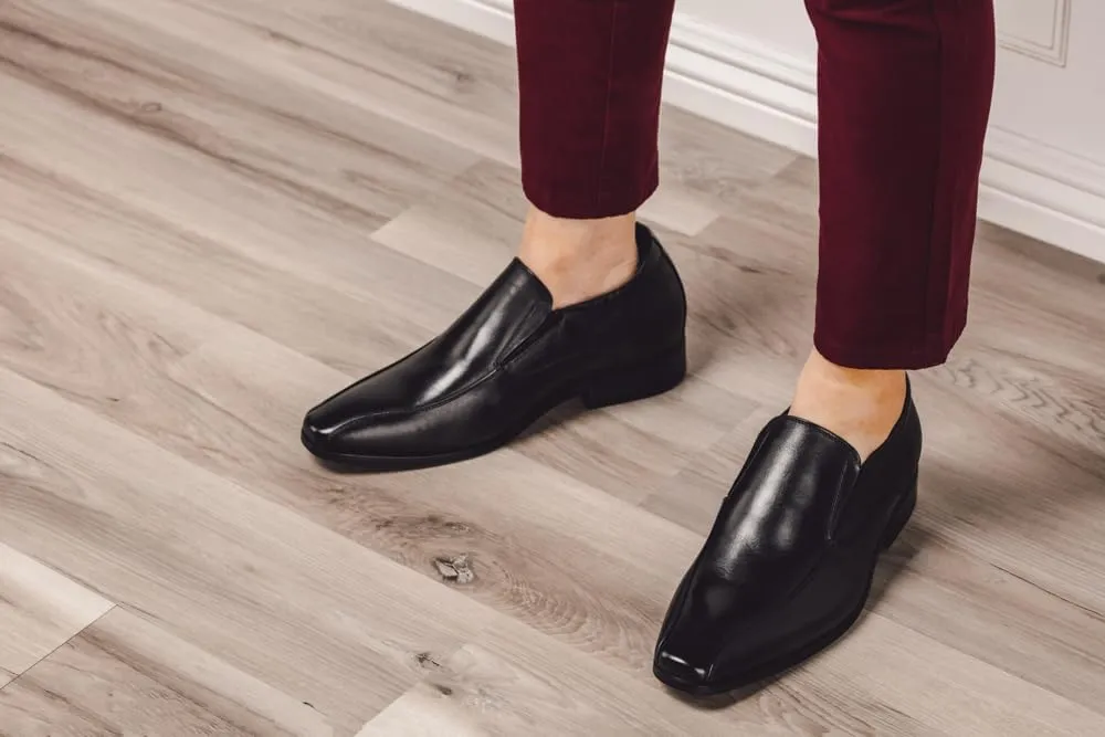 TOTO Men's Invisible Height Increasing Elevator Shoes - Black Leather Slip-on Formal Dress Loafers- 2.2 Inches Taller - Y6361 - Size 9 D(M) US