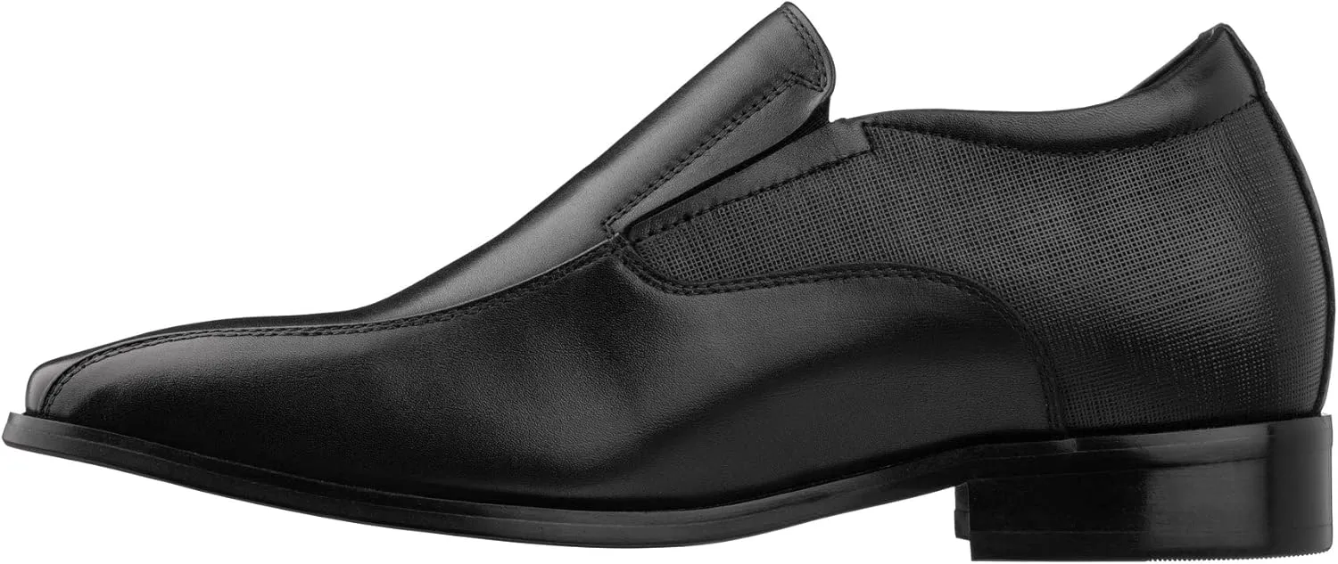 TOTO Men's Invisible Height Increasing Elevator Shoes - Black Leather Slip-on Formal Dress Loafers- 2.2 Inches Taller - Y6361 - Size 9 D(M) US
