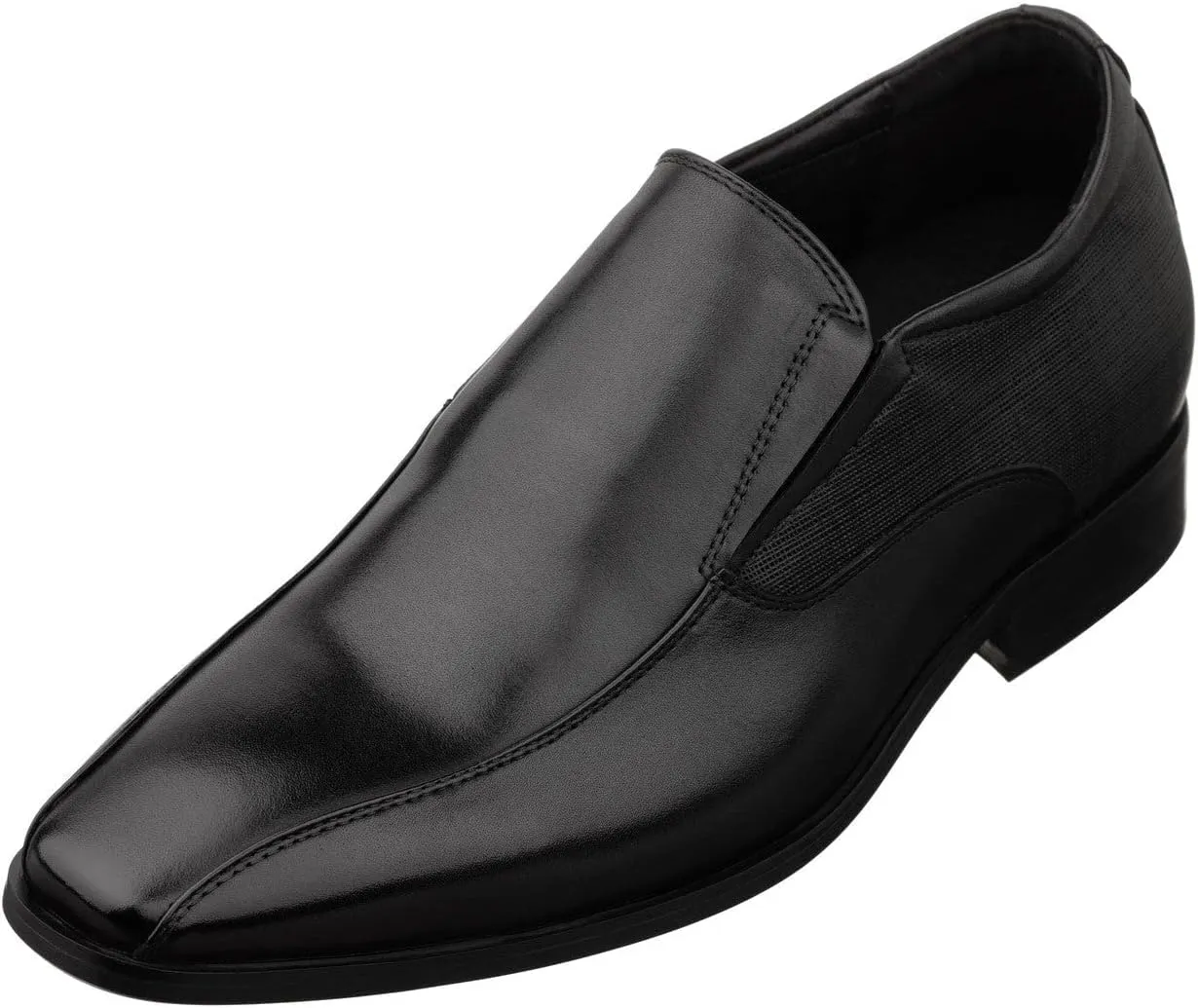 TOTO Men's Invisible Height Increasing Elevator Shoes - Black Leather Slip-on Formal Dress Loafers- 2.2 Inches Taller - Y6361 - Size 9 D(M) US