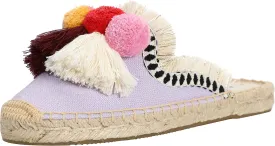 U-lite Women's Comfort Red Tassel & Fluffy Ball Embellishment Canvas Mule Shoes Espadrilles