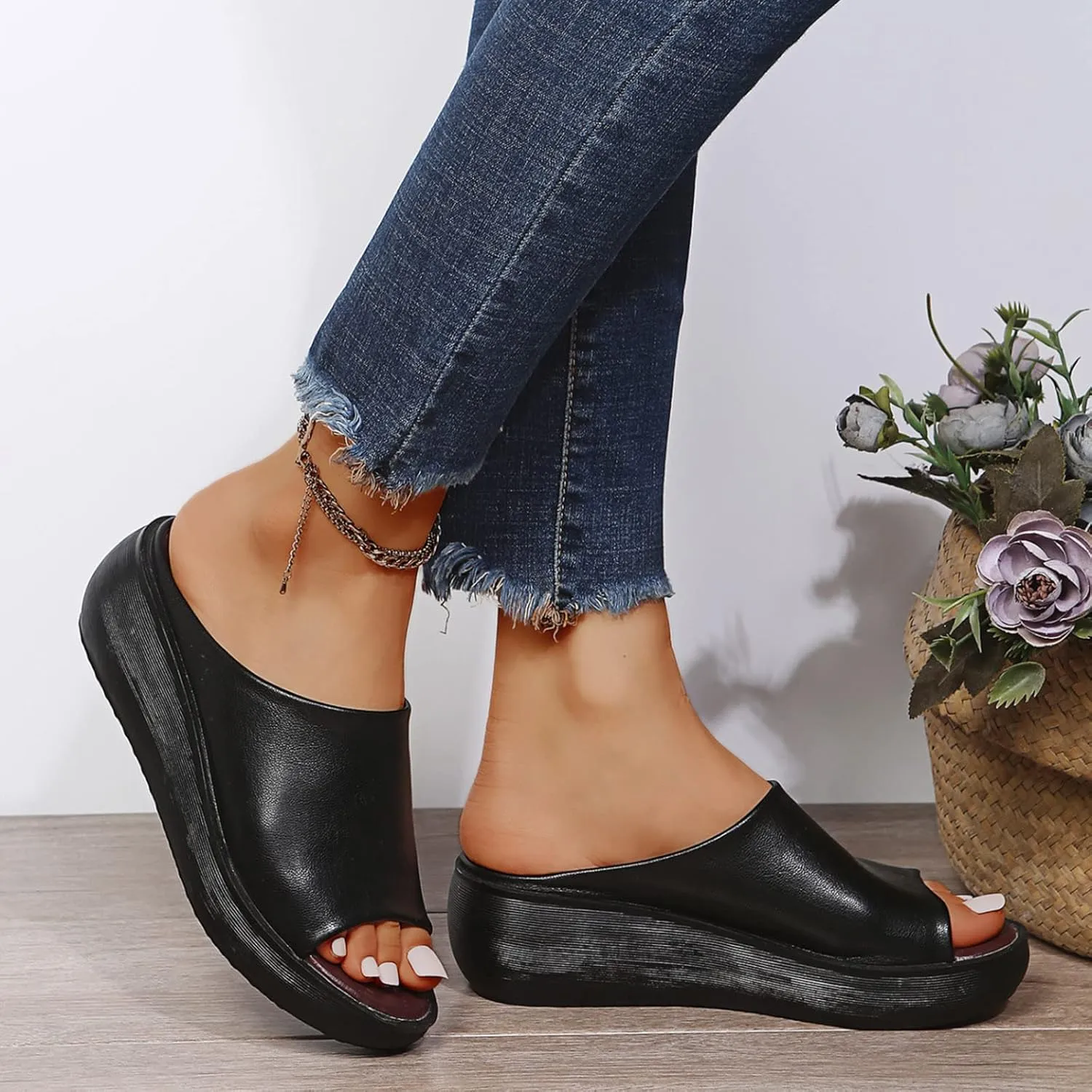 Wedge Sandals for Women Comfortable Platform Open Toe Slip On Slides High Heels Summer Mules Walking Beach Shoes