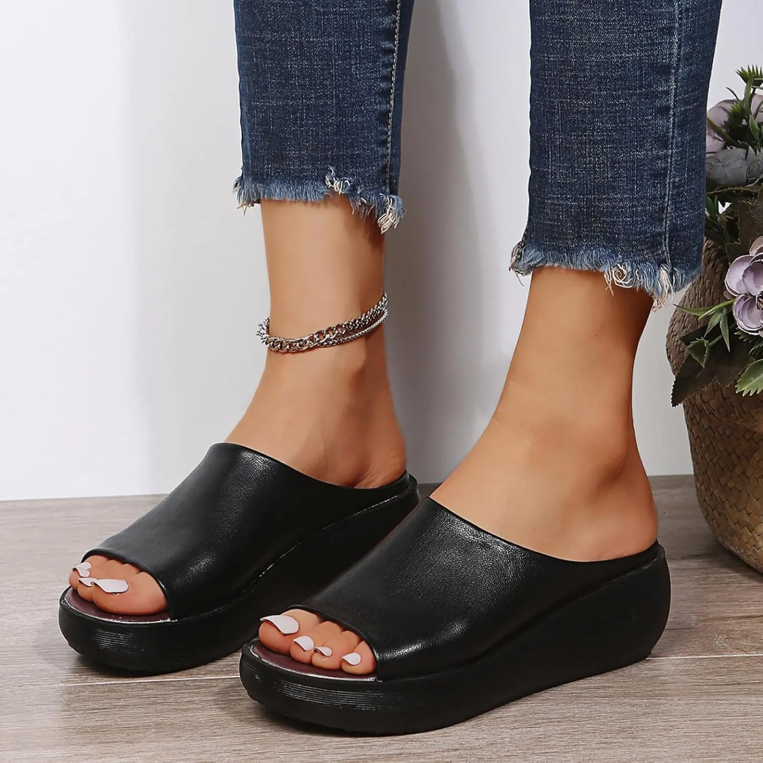 Wedge Sandals for Women Comfortable Platform Open Toe Slip On Slides High Heels Summer Mules Walking Beach Shoes