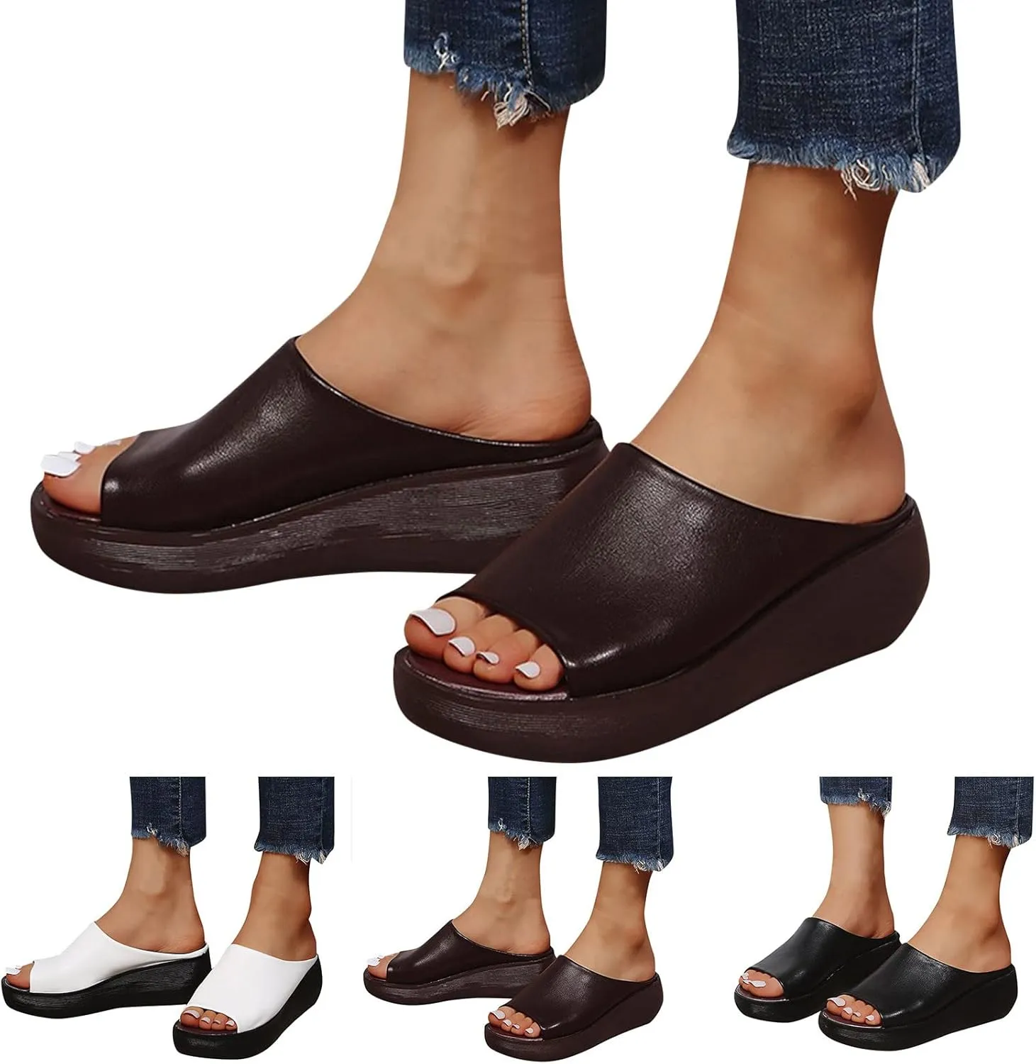 Wedge Sandals for Women Comfortable Platform Open Toe Slip On Slides High Heels Summer Mules Walking Beach Shoes