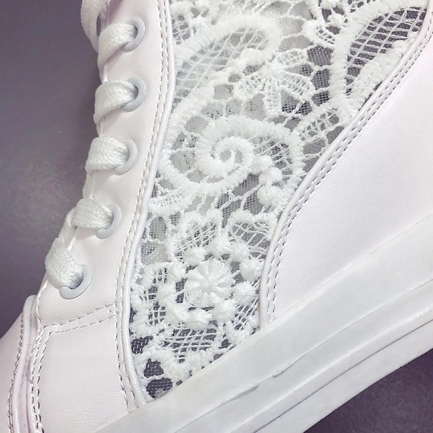 Wedge Sneakers for Women Hidden High Heeld Sneakers Dressy Lace Up High Top Sneakers Fashion Orthopedic Walking Shoes Breathable Lace Embroidery Running Shoes Casual Platform Sneakers Non (White, 6)