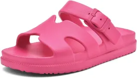 Women's Flat Sandals with Arch Support, Summer Beach Slides Adjustable Buckle, Comfort Lightweight Cushion Slip on H-Strap Sandal