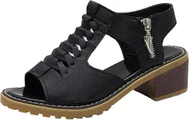 Womens Platform Sandals Open Toe Chunky Block Heel Sandal Slip On Mid Heel Dress Shoes Zipper Sandalias De Mujer