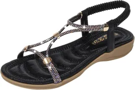 Women's Wedge Sandals Open Toe Elastic Ankle Strap Boho Sandals Slingback Arch Support Comfortable Sandals Beach Shoes