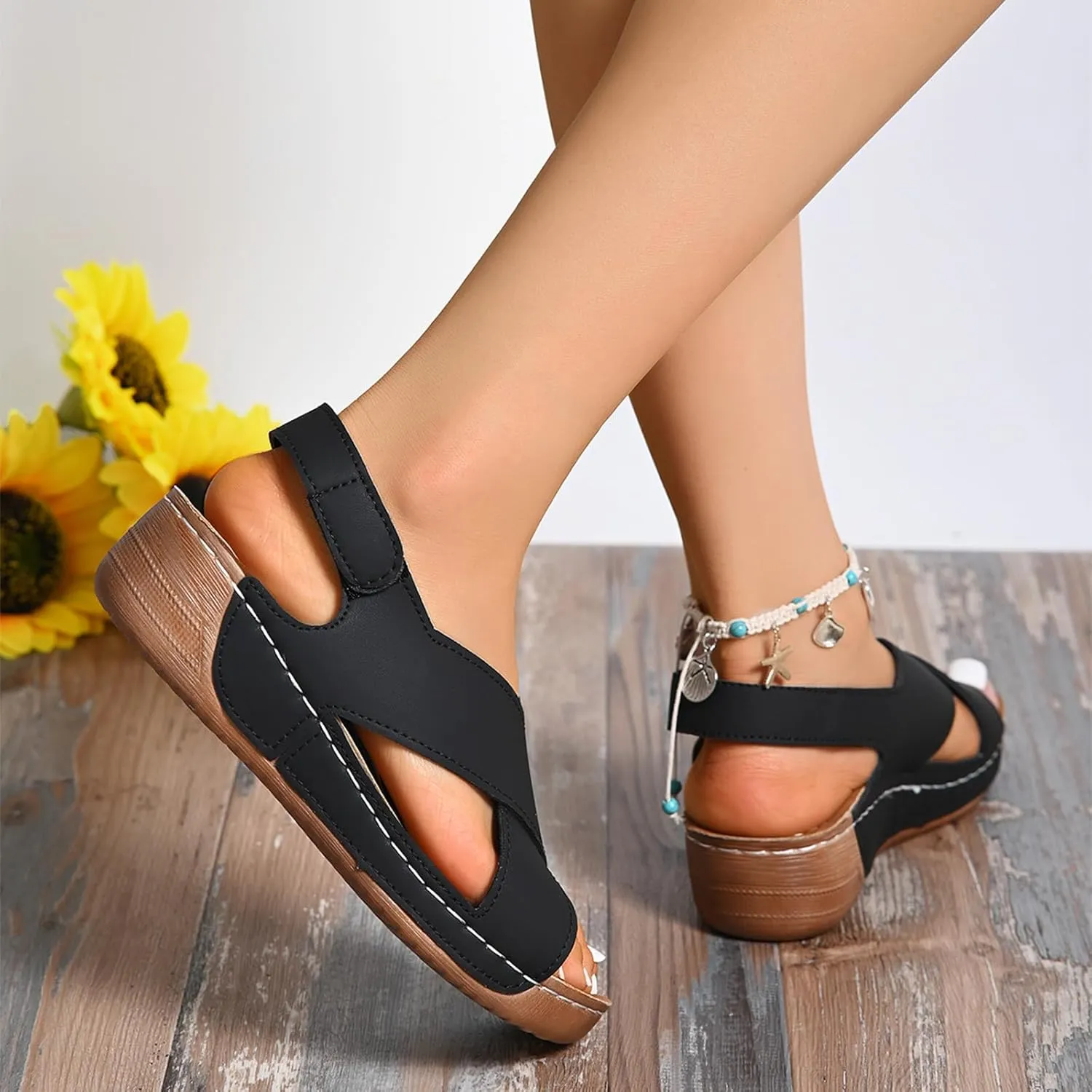 Women's Wedge Sandals Orthotic Comfort Dressy Summer Sandal Ankle Strap Casual Walking Wedges Platform Slip On Shoes