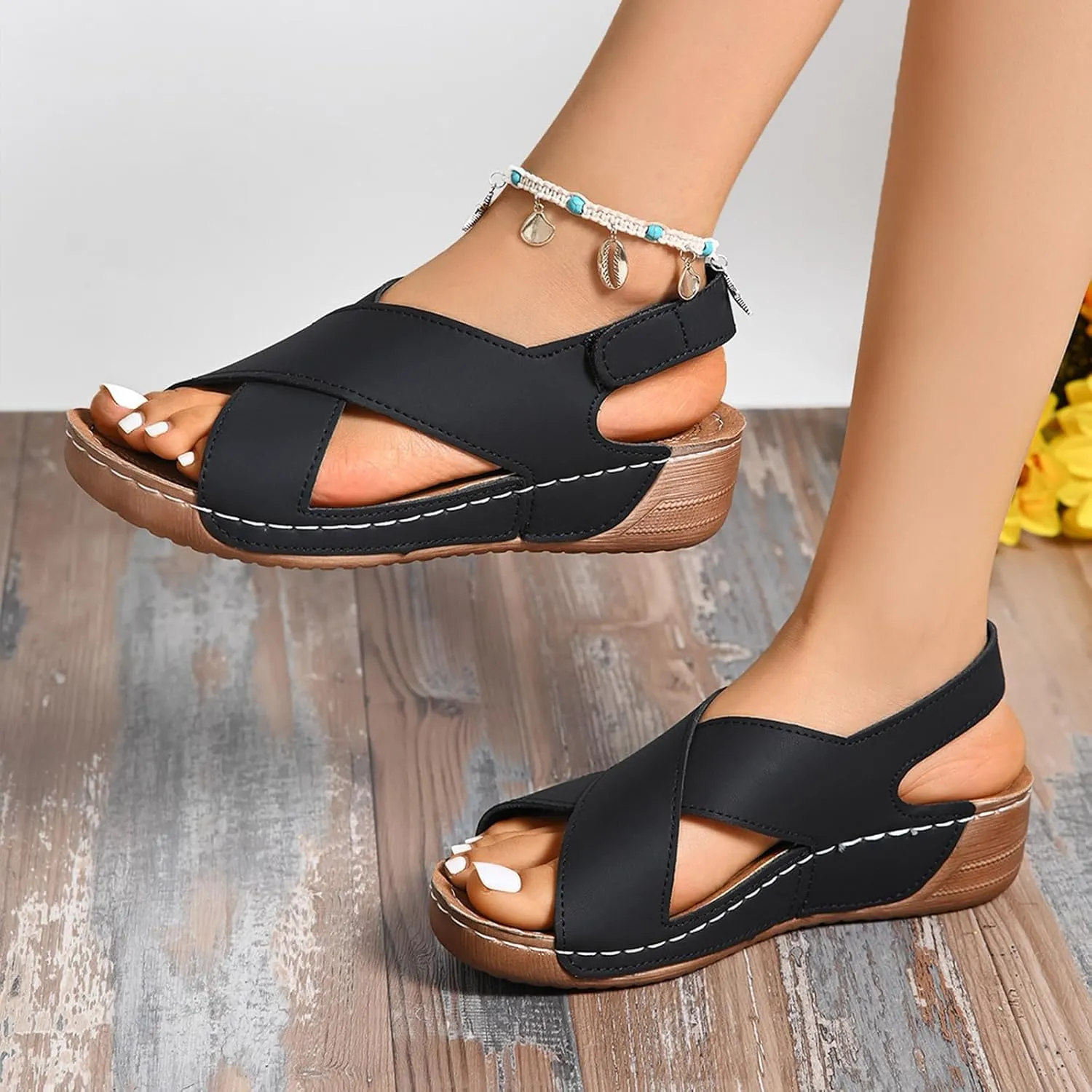 Women's Wedge Sandals Orthotic Comfort Dressy Summer Sandal Ankle Strap Casual Walking Wedges Platform Slip On Shoes
