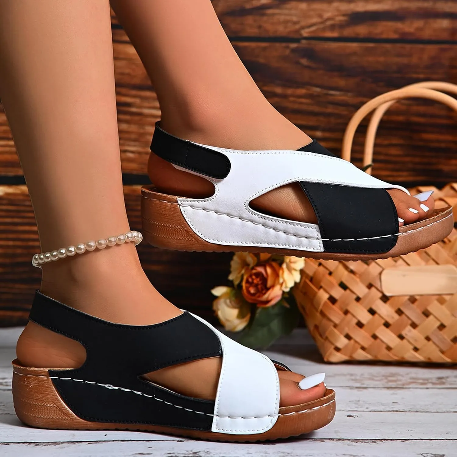 Women's Wedge Sandals Orthotic Comfort Dressy Summer Sandal Ankle Strap Casual Walking Wedges Platform Slip On Shoes