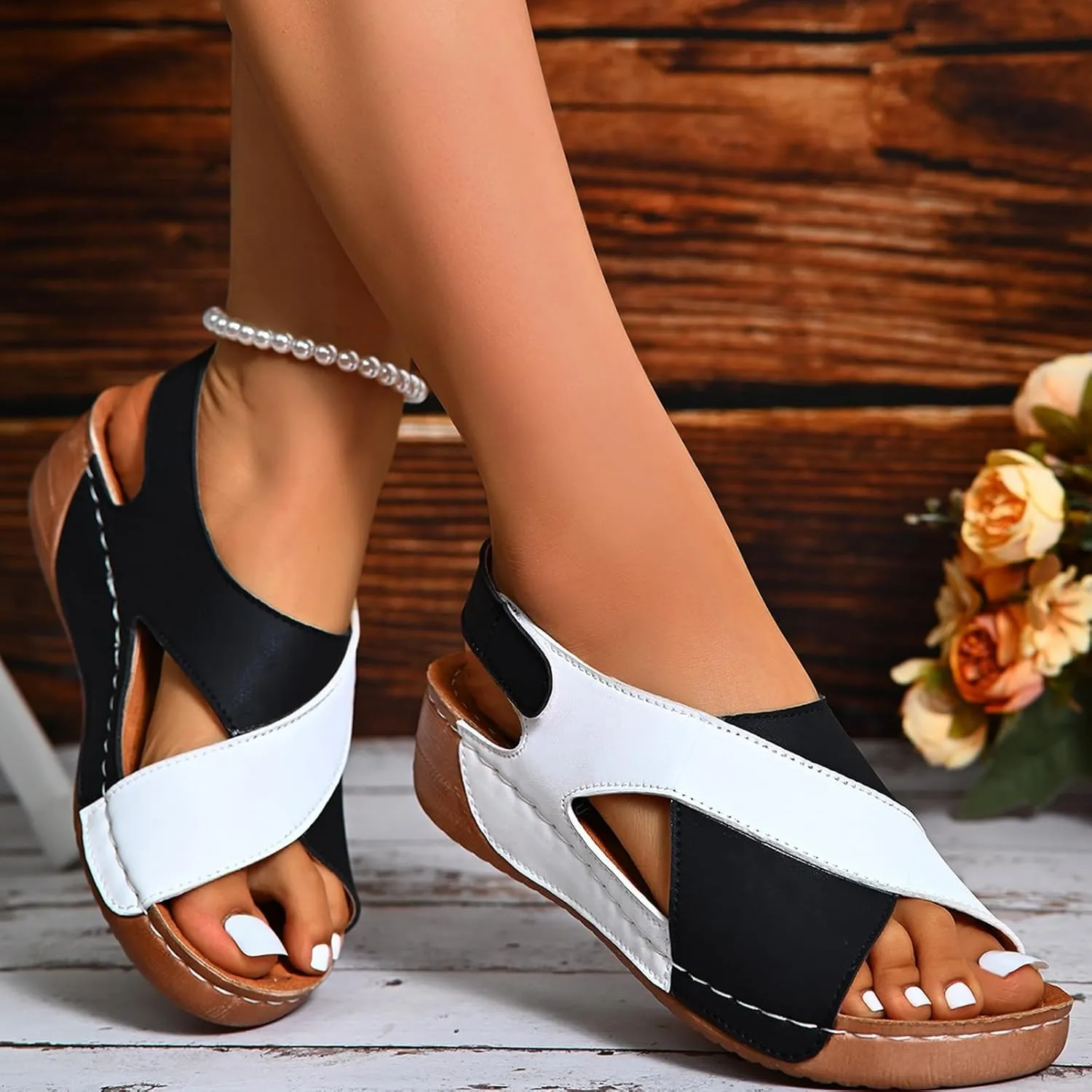 Women's Wedge Sandals Orthotic Comfort Dressy Summer Sandal Ankle Strap Casual Walking Wedges Platform Slip On Shoes