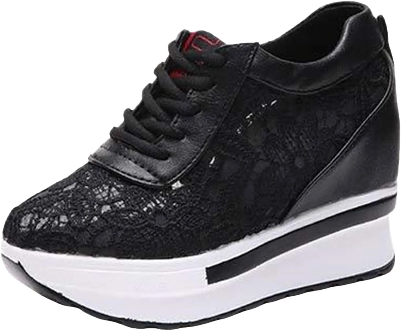 Yanzhenglip Wedge Sneakers for Women Hidden High Heeld Sneakers Dressy Lace Up High Top Sneakers Fashion Orthopedic Walking Shoes Breathable Lace Embroidery Running Shoes Casual Platform Sneakers