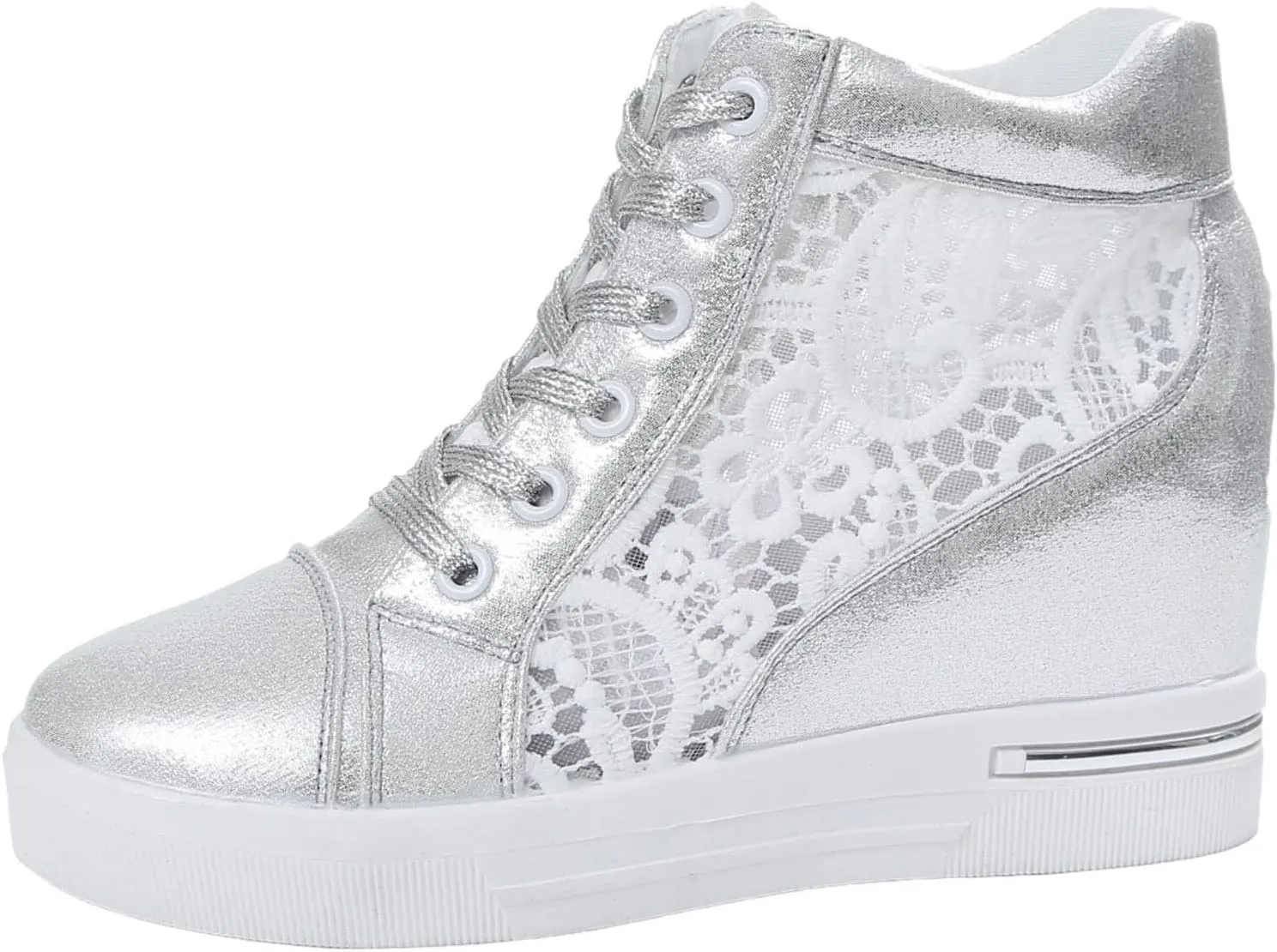 Yanzhenglip Wedge Sneakers for Women Hidden High Heeld Sneakers Dressy Lace Up High Top Sneakers Fashion Orthopedic Walking Shoes Breathable Lace Embroidery Running Shoes Casual Platform Sneakers
