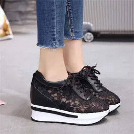 Yanzhenglip Wedge Sneakers for Women Hidden High Heeld Sneakers Dressy Lace Up High Top Sneakers Fashion Orthopedic Walking Shoes Breathable Lace Embroidery Running Shoes Casual Platform Sneakers