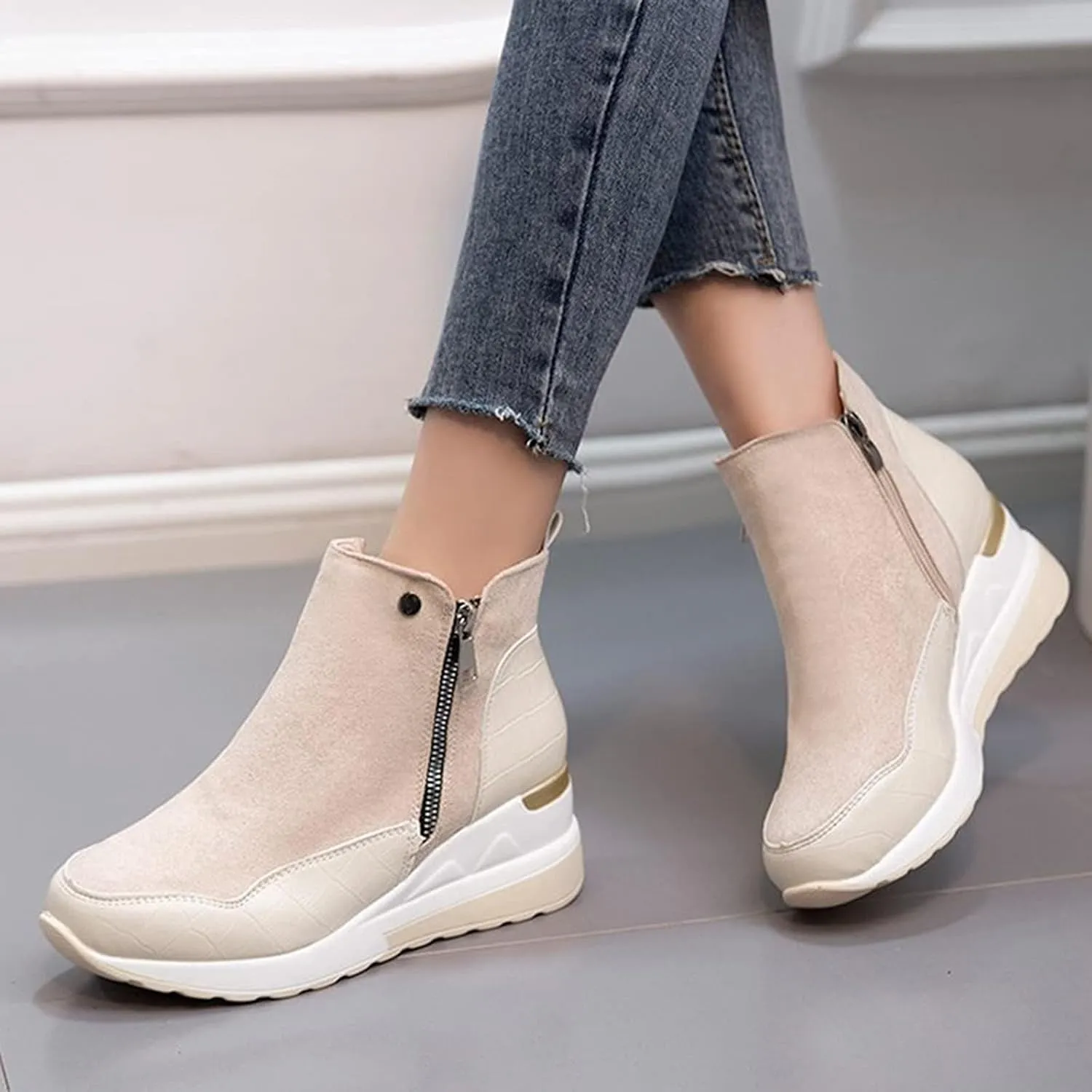 ZBYY Wedge Sneakers for Women Ladies Hidden Heel Sneakers Casual Platform Sneakers Shoes Walking Wedge Shoes