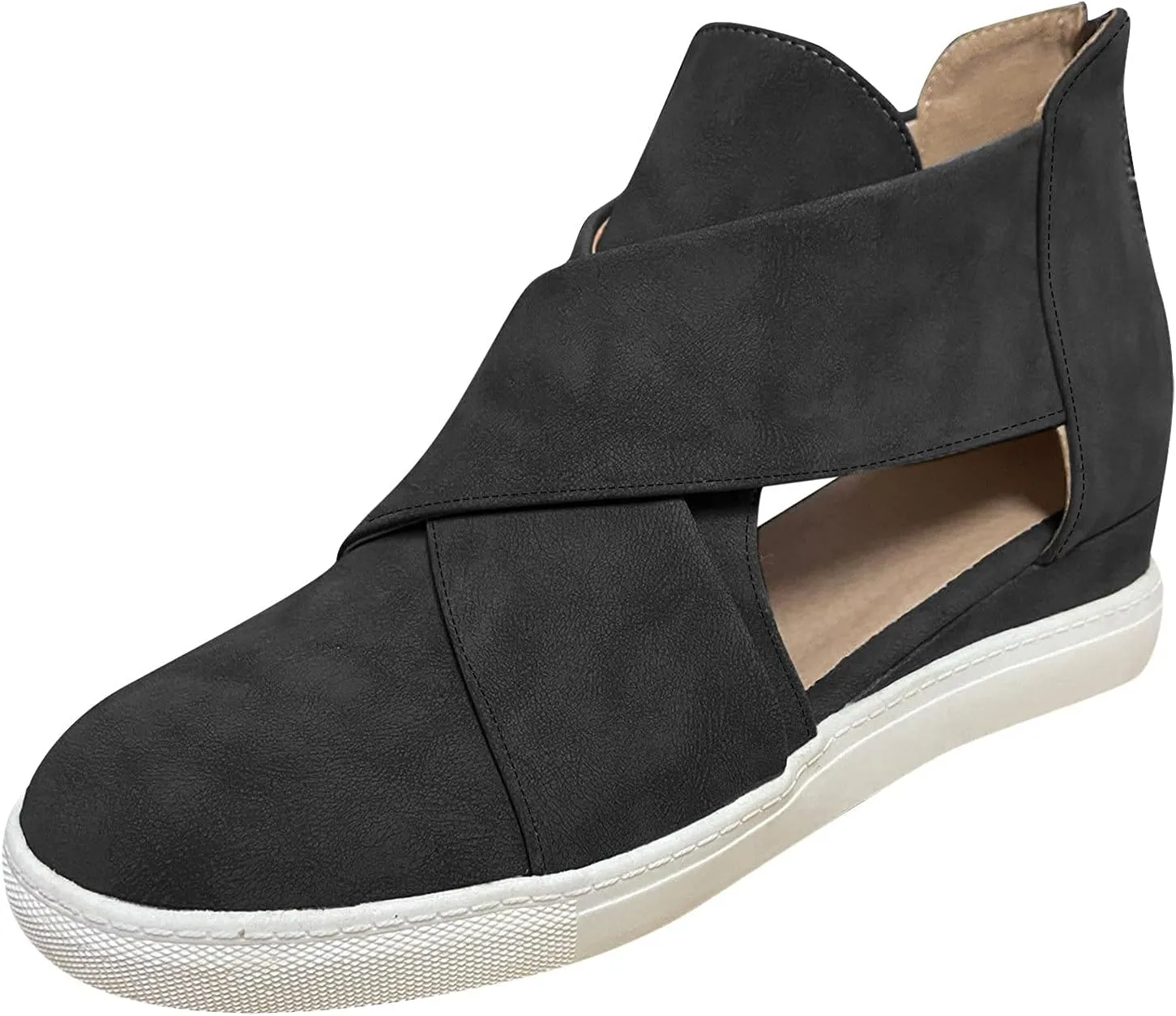 ZBYY Women's Wedge Sneakers Criss Cross Platform Sneakers Hidden Cut Out Wedge Sneaker Closed Toe Slip-on Summer Sandals