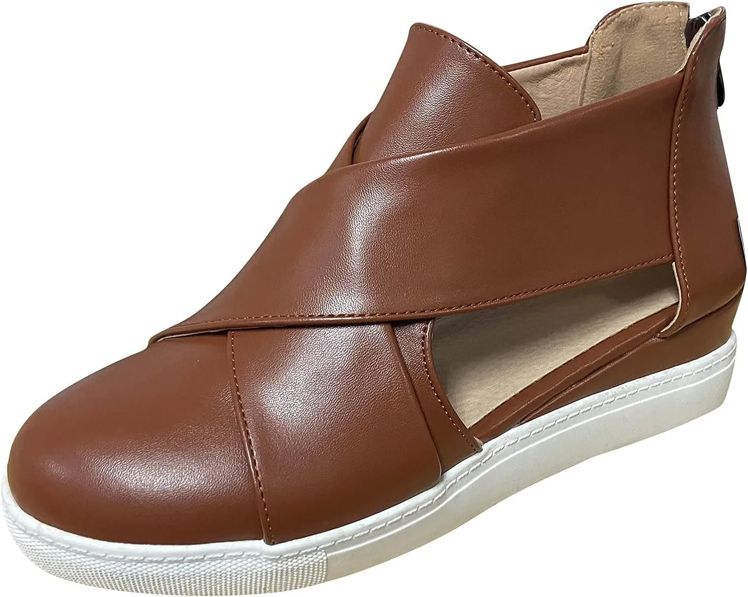 ZBYY Women's Wedge Sneakers Criss Cross Platform Sneakers Hidden Cut Out Wedge Sneaker Closed Toe Slip-on Summer Sandals