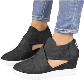 ZBYY Women's Wedge Sneakers Criss Cross Platform Sneakers Hidden Cut Out Wedge Sneaker Closed Toe Slip-on Summer Sandals