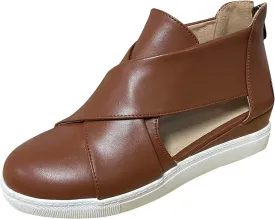 ZBYY Women's Wedge Sneakers Criss Cross Platform Sneakers Hidden Cut Out Wedge Sneaker Closed Toe Slip-on Summer Sandals