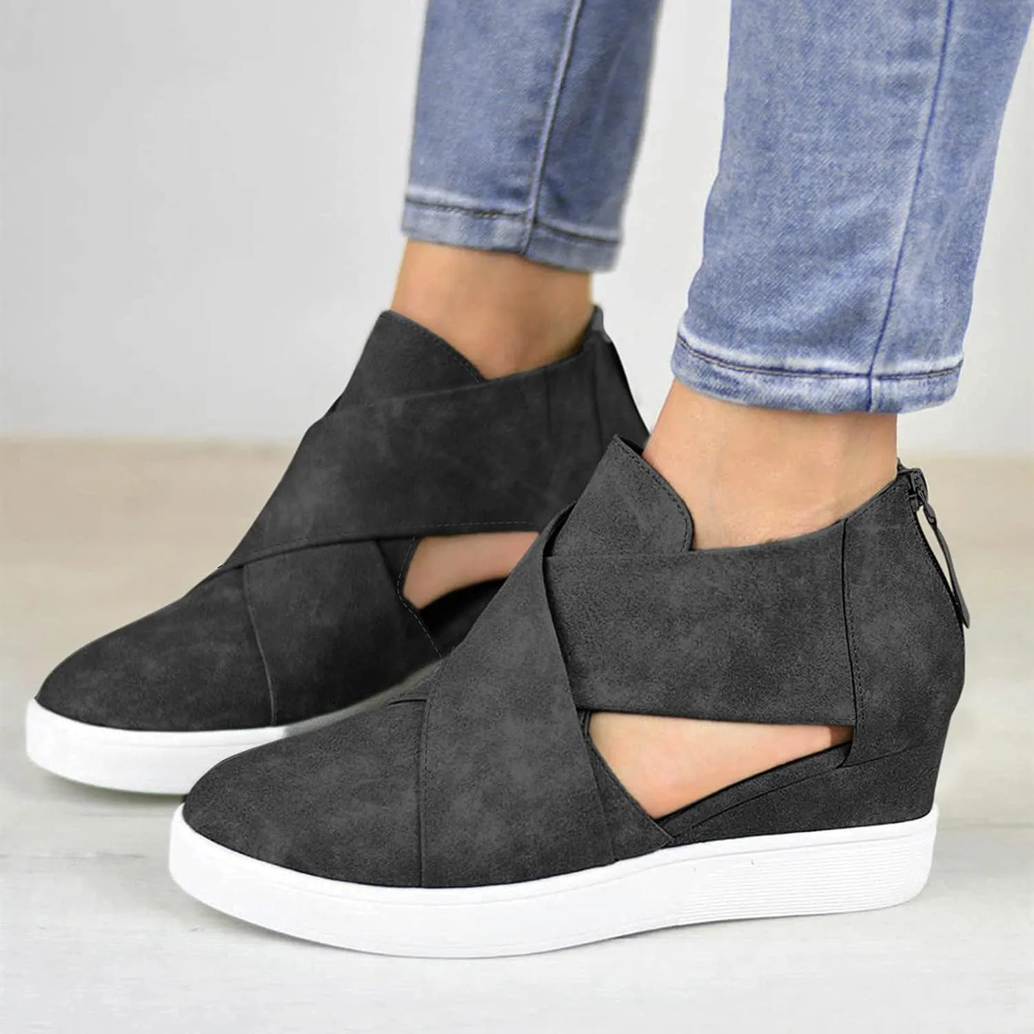 ZBYY Women's Wedge Sneakers Criss Cross Platform Sneakers Hidden Cut Out Wedge Sneaker Closed Toe Slip-on Summer Sandals